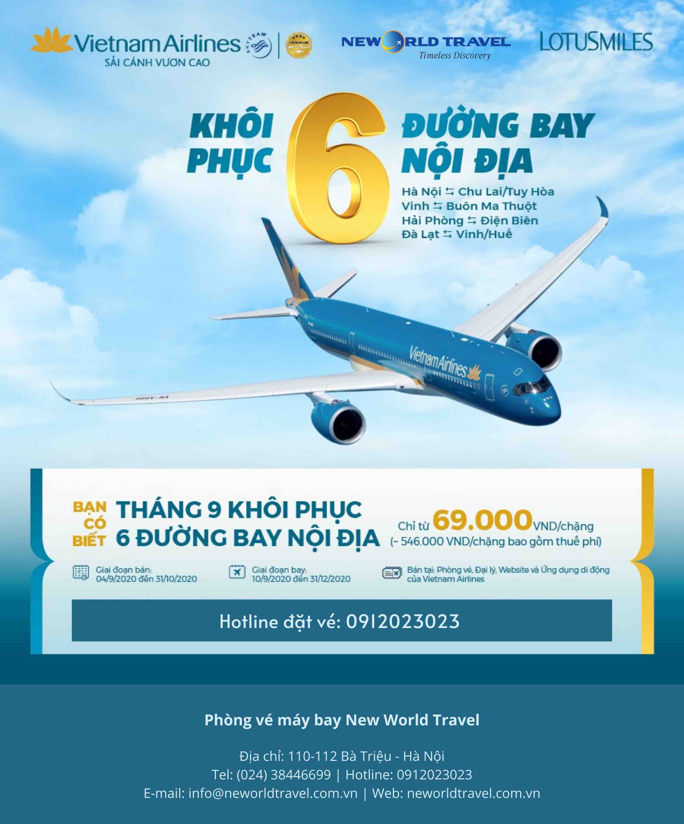 THÁNG 9 KHÔI PHỤC 6 ĐƯỜNG BAY NỘI ĐỊA - ƯU ĐÃI VÉ CHỈ TỪ 69K/CHẶNG