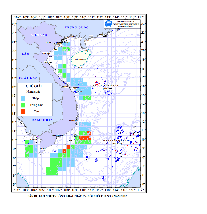 BẢN TIN Dự báo ngư trường khai thác cá nổi nhỏ (Hạn tháng, tháng 9/2022) (01-09-2022)