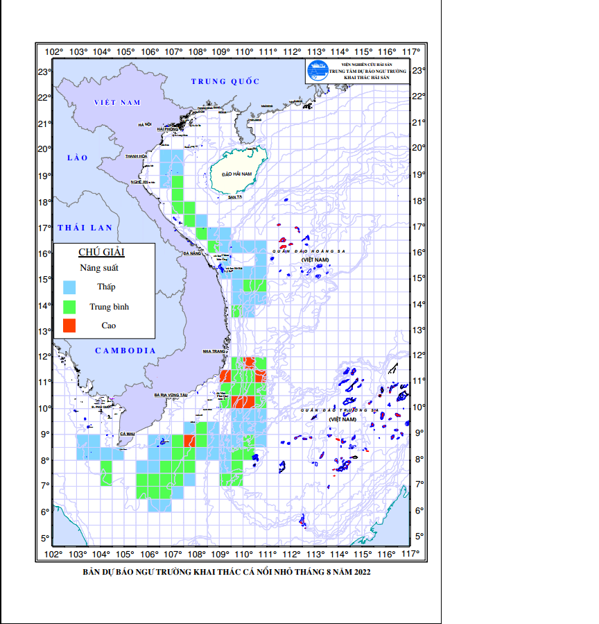 BẢN TIN Dự báo ngư trường khai thác cá nổi nhỏ (Hạn tháng, tháng 8/2022) (01-08-2022)