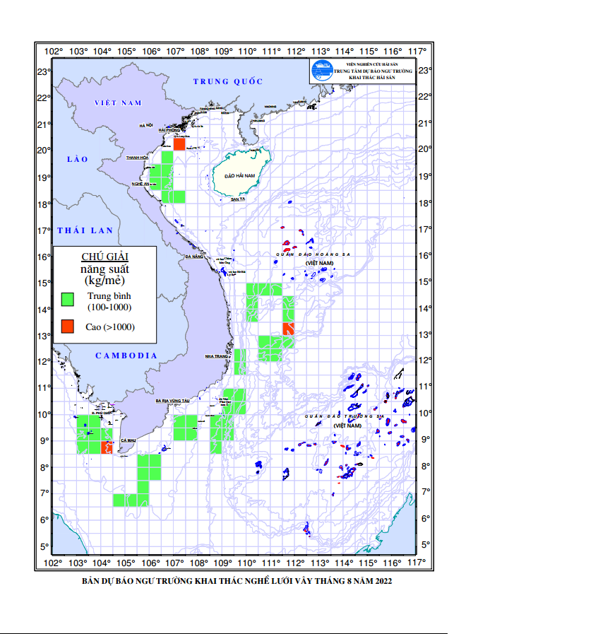 BẢN TIN Dự báo ngư trường khai thác nghề vây (Hạn tháng, tháng 08/2022) (01-08-2022)