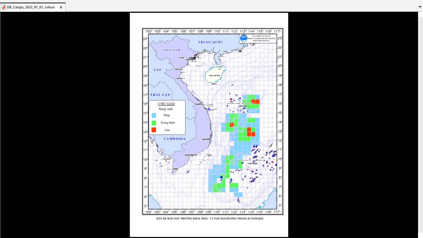 BẢN TIN Dự báo ngư trường khai thác cá ngừ đại dương (Hạn tháng, tháng 01/2022) (03-01-2022)