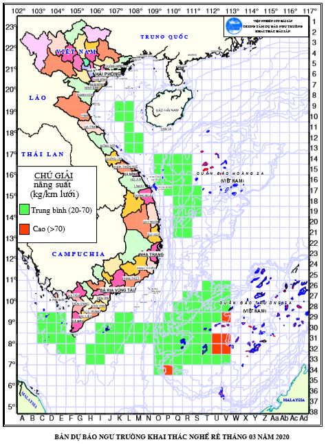 Dự báo ngư trường khai thác nghề rê (Hạn tháng, tháng 3/2020) (02-03-2020)
