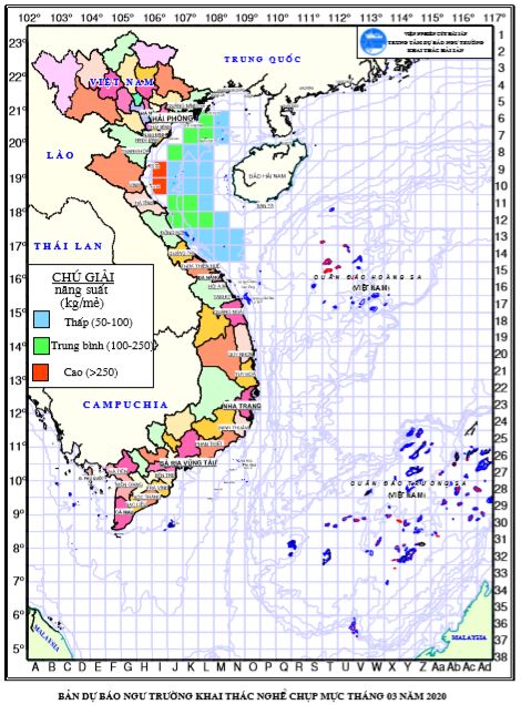 Dự báo ngư trường khai thác nghề chụp mực (Hạn tháng, tháng 3/2020) (02-03-2020)