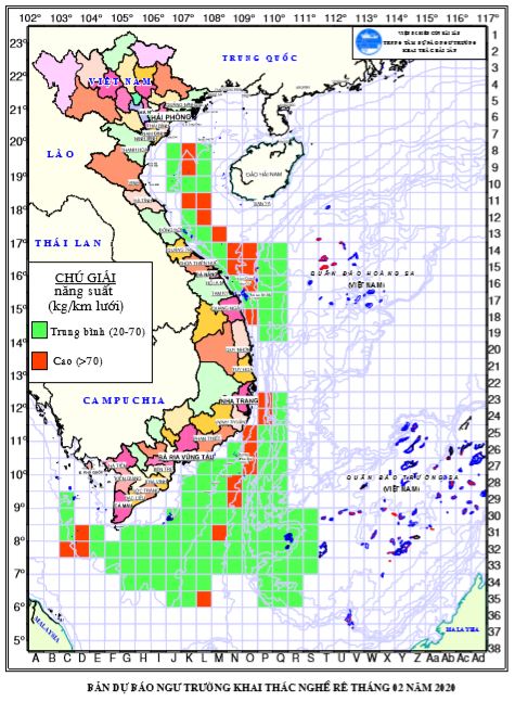 Dự báo ngư trường khai thác nghề rê (Hạn tháng, tháng 2/2020) (03-02-2020)