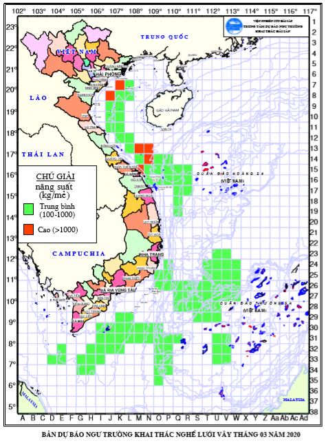 Dự báo ngư trường khai thác nghề vây (Hạn tháng, tháng 3/2020) (02-03-2020)