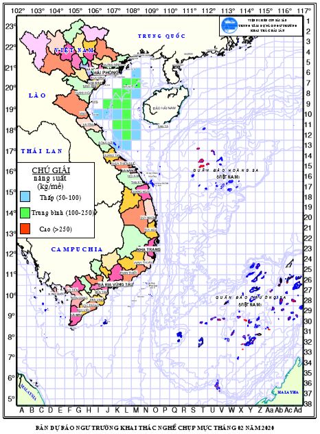 Dự báo ngư trường khai thác nghề chụp mực (Hạn tháng, tháng 02/2020) (03-02-2020)