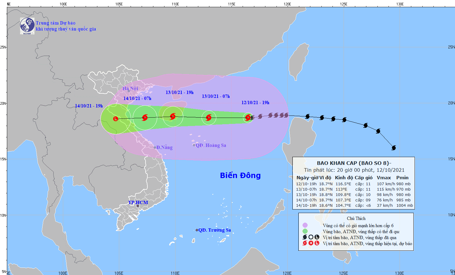 TIN BÃO KHẨN CẤP (Cơn bão số 8, hồi 19 giờ)  12/10/2021 20:12:26