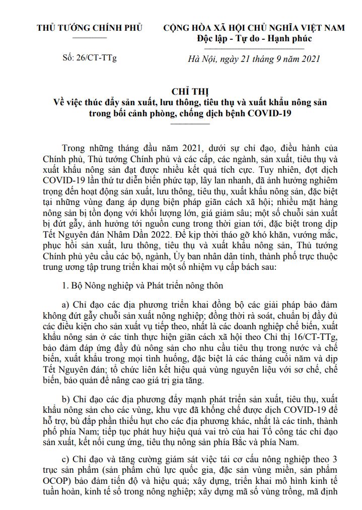 Chỉ Thị 26/CT-TTg 