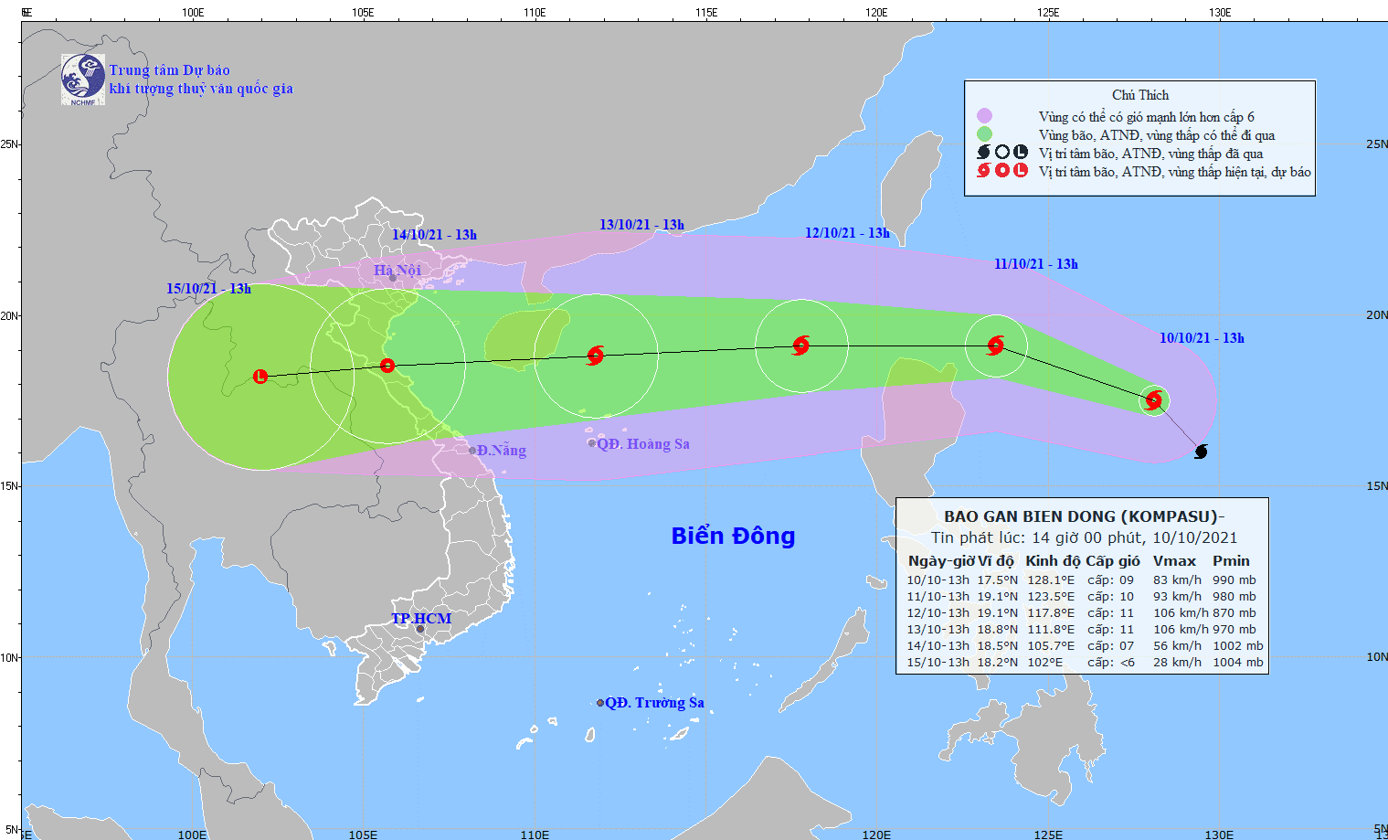 TIN BÃO GẦN BIỂN ĐÔNG (Bão Kompasu)  10/10/2021 14:38:15