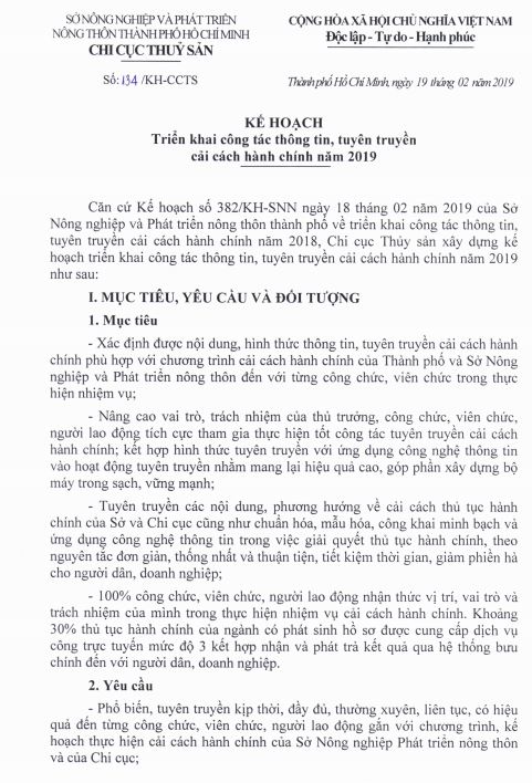 Kế hoạch công tác thông tin, tuyên truyền cải cách hành chính năm 2019