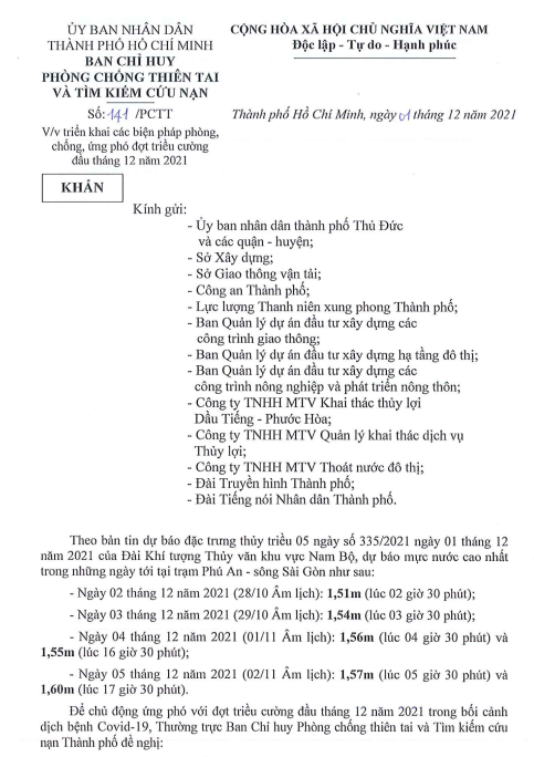 Triển khai các biện pháp phòng, chống, ứng phó đượt triều cường đầu tháng 12 năm 2021