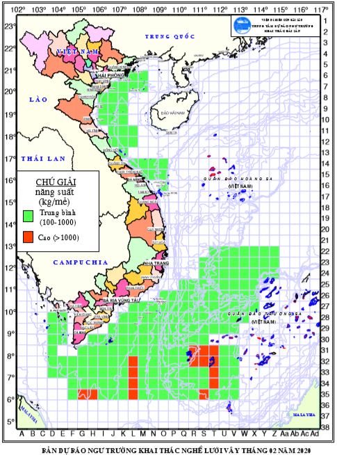 Dự báo ngư trường khai thác nghề vây (Hạn tháng, tháng 2/2020) (03-02-2020)