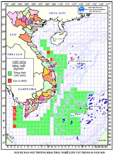 Dự báo ngư trường khai thác nghề vây (Hạn tháng, tháng 1/2020) (02-01-2020)
