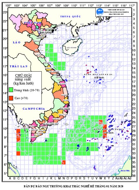 Dự báo ngư trường khai thác nghề rê (Hạn tháng, tháng 1/2020) (02-01-2020)