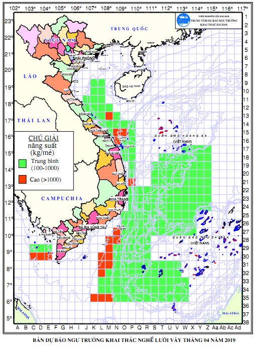 BẢN TIN Dự báo ngư trường khai thác nghề vây (Hạn tháng, tháng 04/2019) (01-04-2019)