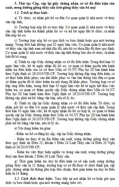 7__Thủ tục cấp, cấp lại giấy chứng nhận cơ sở đủ điều kiện sản xuất, ương dưỡng giống thủy sản