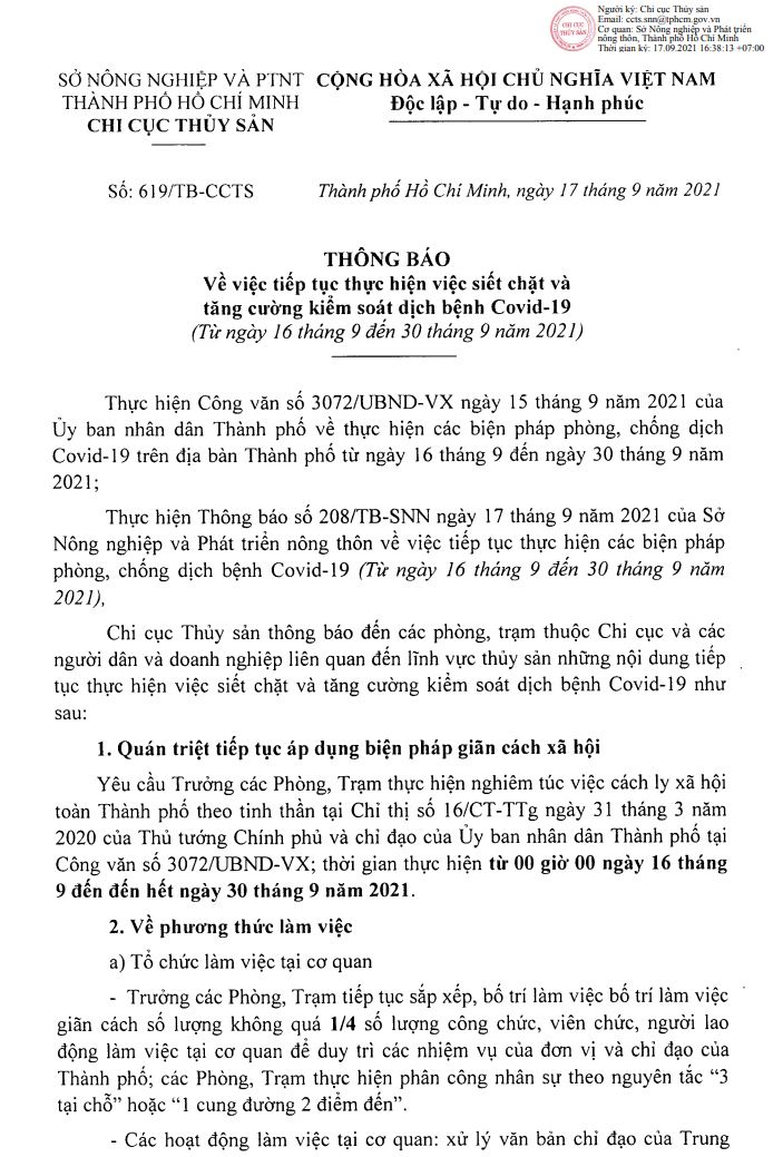 Thông báo về việc tiếp tục thực hiện việc siết chặt và tăng cường kiểm soát dịch bệnh Covid-19