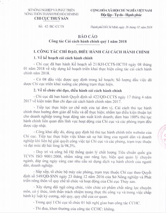 BÁO CÁO CÔNG TÁC CẢI CÁCH HÀNH CHÍNH QUÝ I NĂM 2018