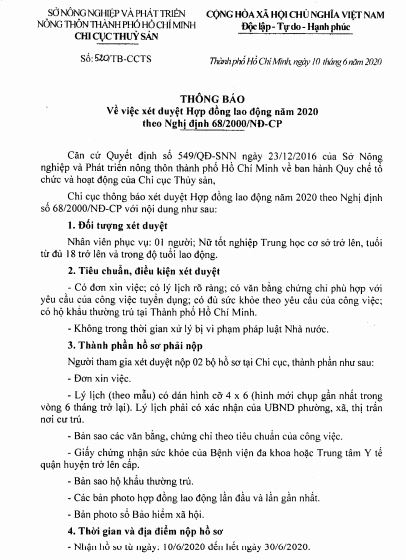 Thông báo về việc xét duyệt hợp đồng lao động theo Nghị định 68/2000/NĐ-CP