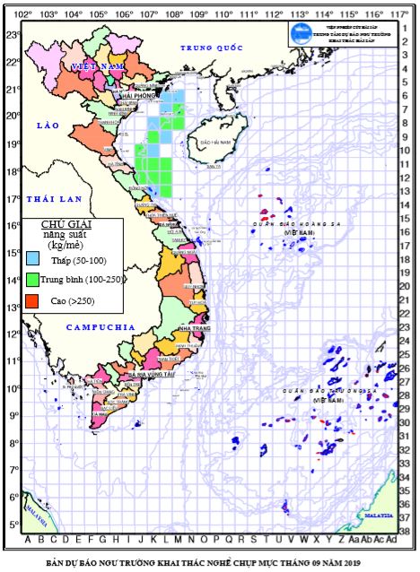 BẢN TIN Dự báo ngư trường khai thác nghề chụp mực (Hạn tháng, tháng 09/2019) (03-09-2019)  