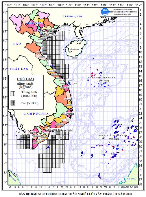 Dự báo ngư trường khai thác nghề vây (Hạn tháng, tháng 11/2020) (02-11-2020)