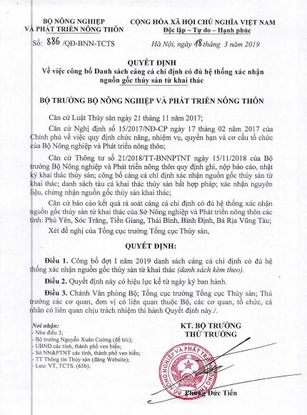 Quyết định 886/QĐ-BNN-TCTS ngày 18/3/2019