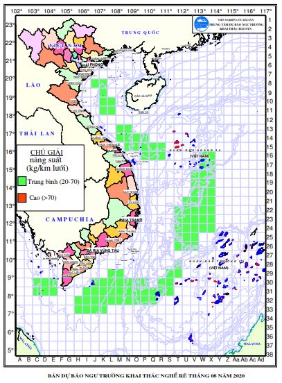 Dự báo ngư trường khai thác nghề vây (Hạn tháng, tháng 8/2020) (03-08-2020)