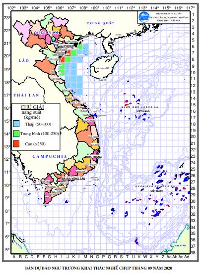Dự báo ngư trường khai thác nghề chụp mực (Hạn tháng, tháng 9/2020) (01-09-2020)  
