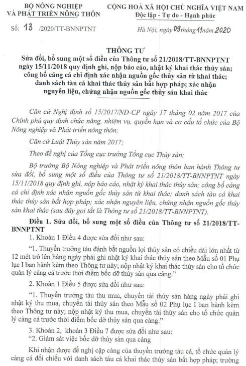 Thông tư 13/2020/TT-BNNPTNT