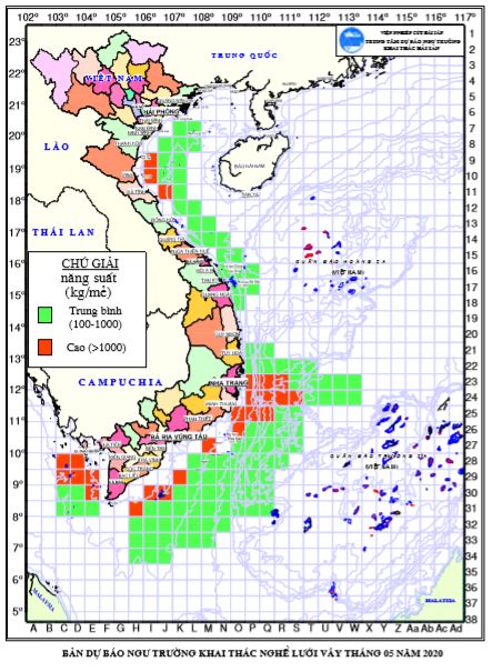 Dự báo ngư trường khai thác nghề vây (Hạn tháng, tháng 5/2020) (04-05-2020)