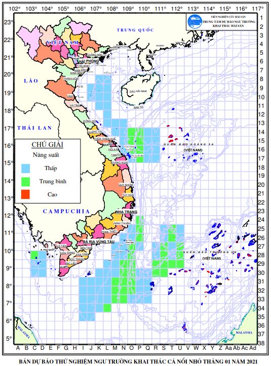 Dự báo ngư trường khai thác cá nổi nhỏ (Hạn tháng, tháng 01/2021) (04-01-2021)