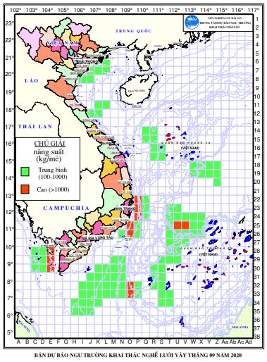 Dự báo ngư trường khai thác nghề vây (Hạn tháng, tháng 9/2020)  (01-09-2020)