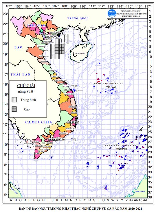 Dự báo ngư trường khai thác nghề chụp mực (Hạn mùa, vụ cá bắc 2020-2021) (01-10-2020)