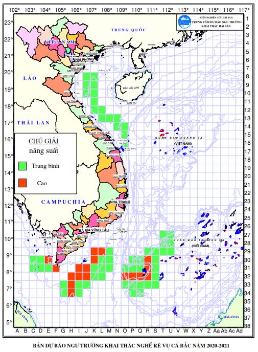 Dự báo ngư trường khai thác nghề rê (Hạn mùa, vụ cá bắc 2020-2021) (01-10-2020)