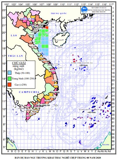 Dự báo ngư trường khai thác nghề chụp mực (Hạn tháng, tháng 8/2020) (03-08-2020)