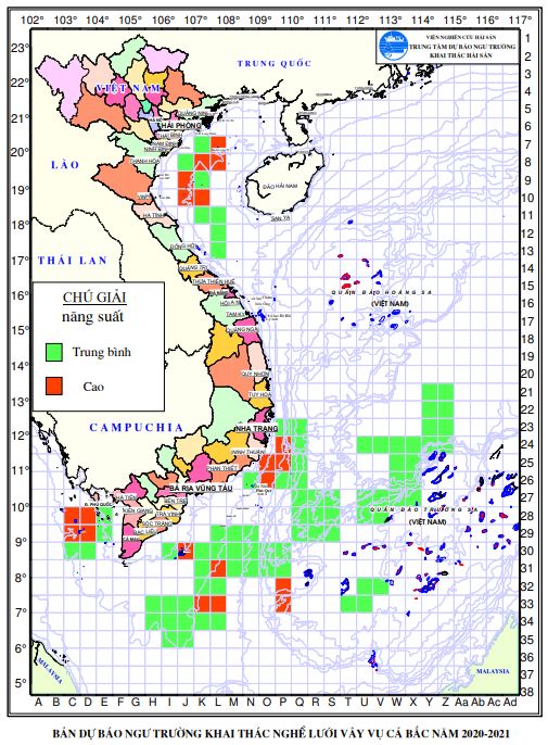 Dự báo ngư trường khai thác nghề vây (Hạn mùa, vụ cá bắc 2020-2021) (01-10-2020)