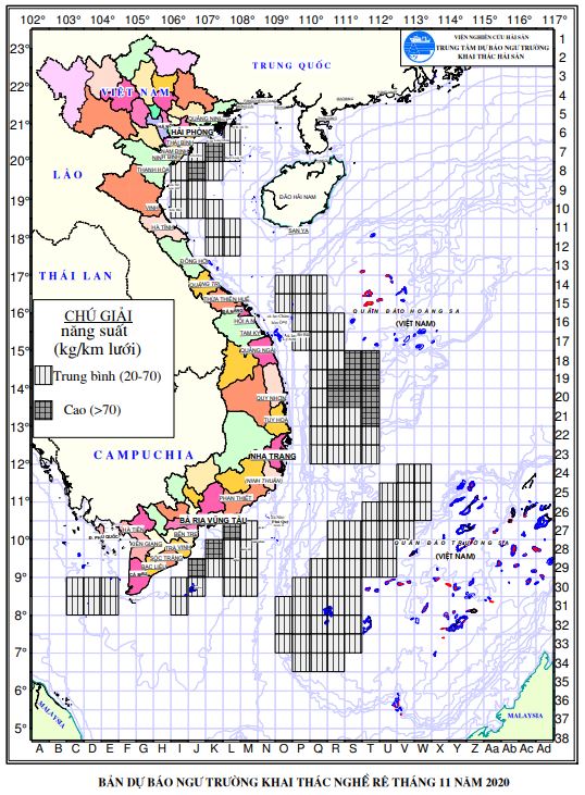 Dự báo ngư trường khai thác nghề rê (Hạn tháng, tháng 11/2020) (02-11-2020)