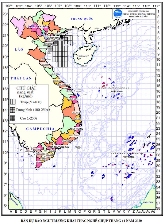 Dự báo ngư trường khai thác nghề chụp mực (Hạn tháng, tháng 11/2020) (02-11-2020)