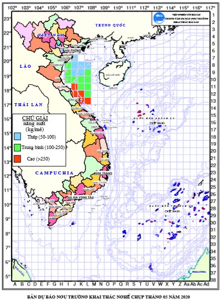 Dự báo ngư trường khai thác nghề chụp mực (Hạn tháng, tháng 5/2020) (04-05-2020)