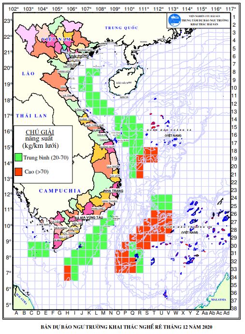 Dự báo ngư trường khai thác nghề rê (Hạn tháng, tháng 12/2020) (01-12-2020)