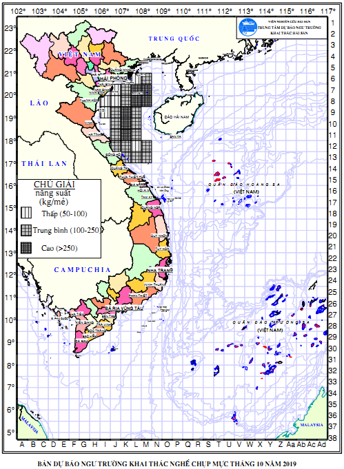 BẢN TIN Dự báo ngư trường khai thác nghề chụp mực (Hạn tháng, tháng 10/2019) (01-10-2019)  