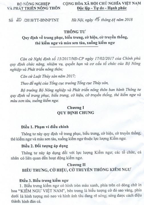 Thông tư 20/2018/TT-BNNPTNT ngày 15 tháng 11 năm 2018