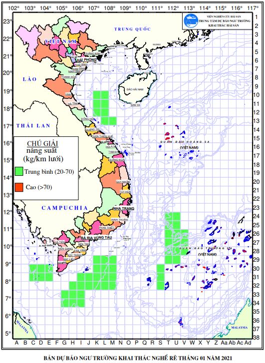 Dự báo ngư trường khai thác nghề rê (Hạn tháng, tháng 1/2021) (04-01-2021)