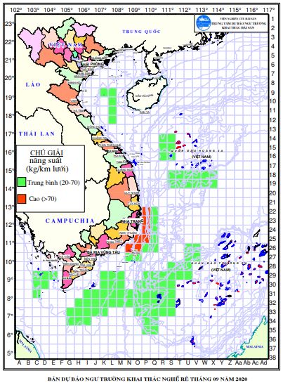 Dự báo ngư trường khai thác nghề rê (Hạn tháng, tháng 9/2020)  (01-09-2020)