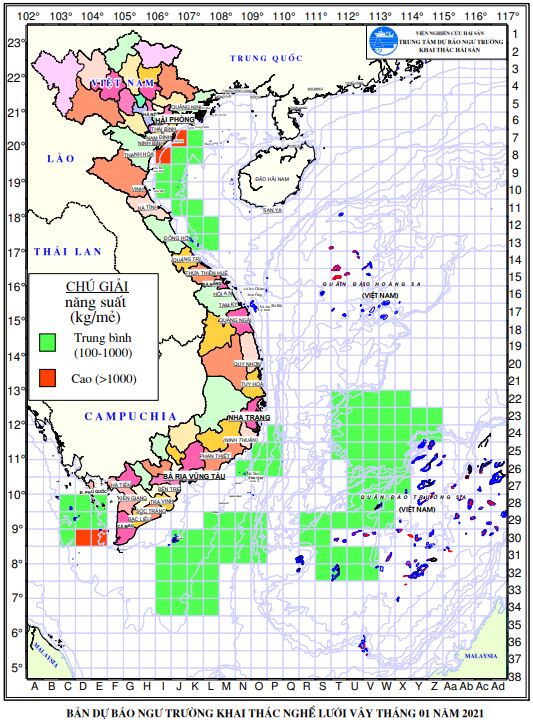 Dự báo ngư trường khai thác nghề vây (Hạn tháng, tháng 1/2021) (04-01-2021)