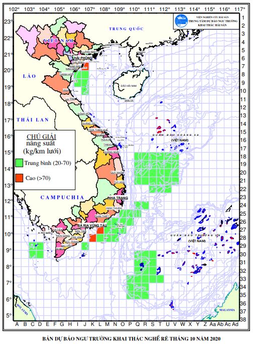 Dự báo ngư trường khai thác nghề rê (Hạn tháng, tháng 10/2020) (01-10-2020)