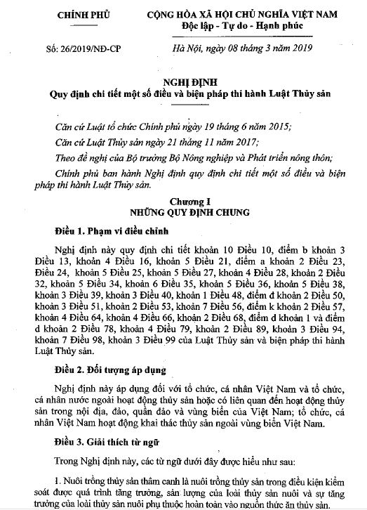 Nghị định 26/2019/NĐ-CP ngày 08 tháng 3 năm 2019