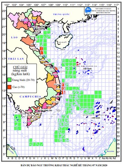 Dự báo ngư trường khai thác nghề rê (Hạn tháng, tháng 7/2020) (01-07-2020)