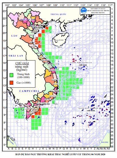 Dự báo ngư trường khai thác nghề vây (Hạn tháng, tháng 6/2020) (01-06-2020)