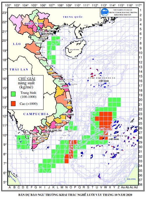 Dự báo ngư trường khai thác nghề vây (Hạn tháng, tháng 10/2020) (01-10-2020)